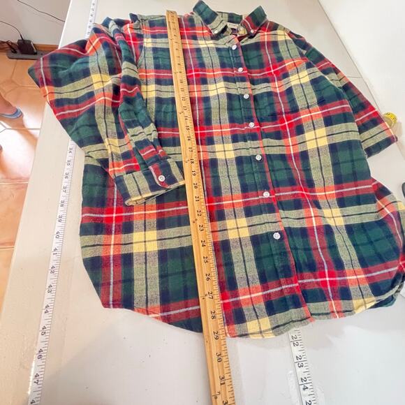 L.L.Bean Green Red Plaid 100% Cotton Flannel Button Down Women's Size 20 - Picture 10 of 11